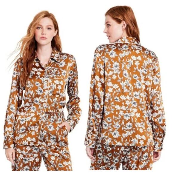 La Ligne Floral Long Sleeve Button-Up Blouse Shirt Brown Womens Size S Boho Chic - Picture 2 of 7